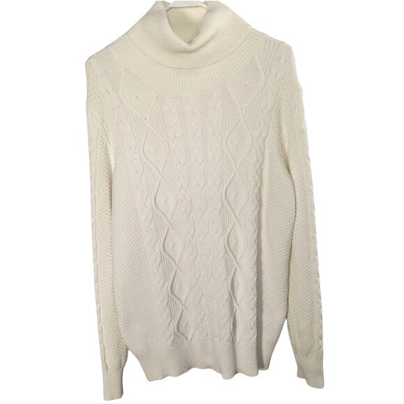 Pretty Guide Soft Cable Knit Sweater Women's Size L Cream Turtleneck Long Sleeve - Picture 3 of 12